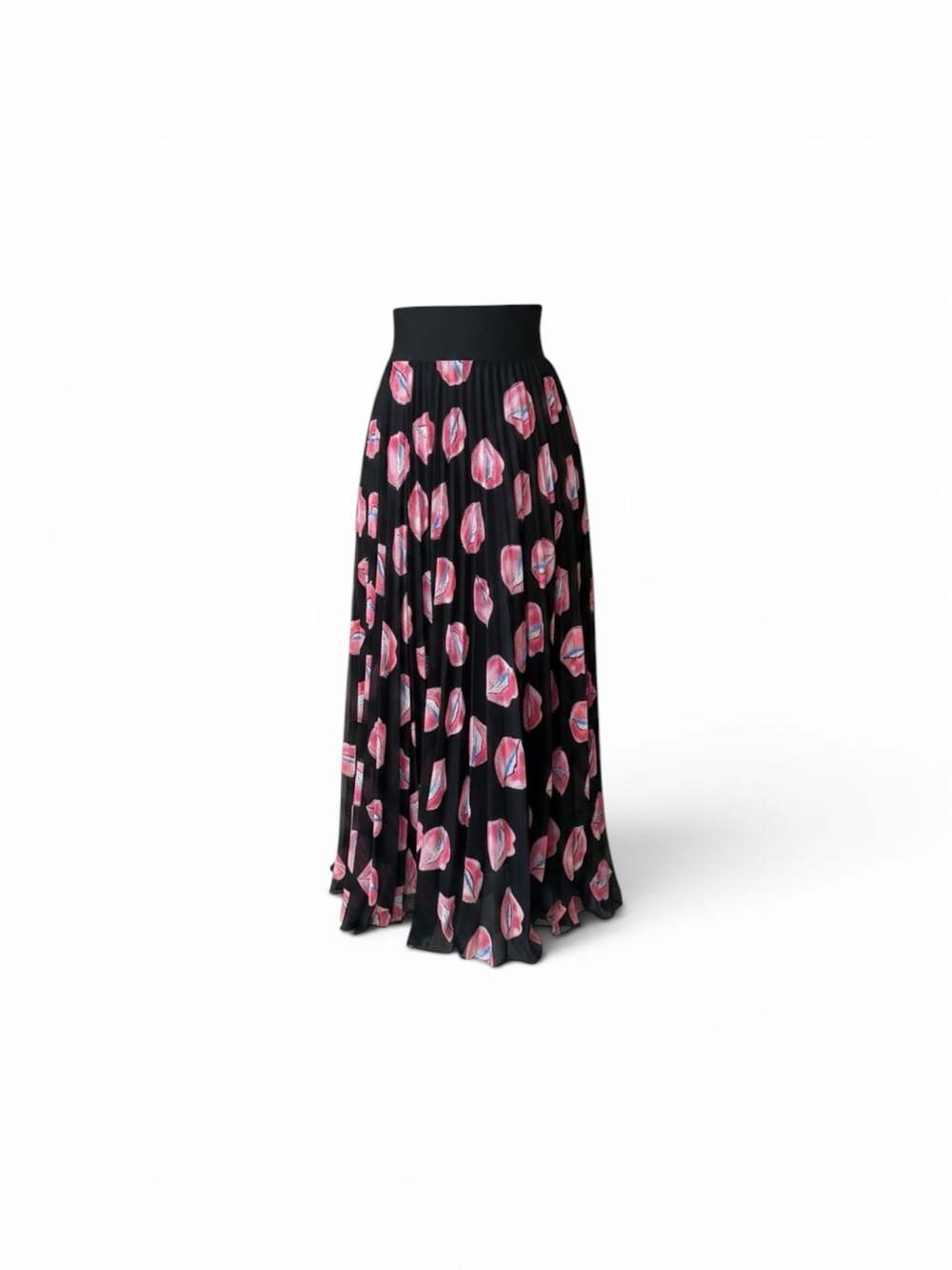 Loyd/Ford pleated midi skirt with black and pink lip print